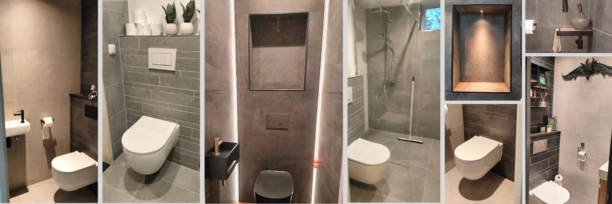 Moderne toiletverbouwing in Hoogvliet inclusief strak tegelzetter werk.